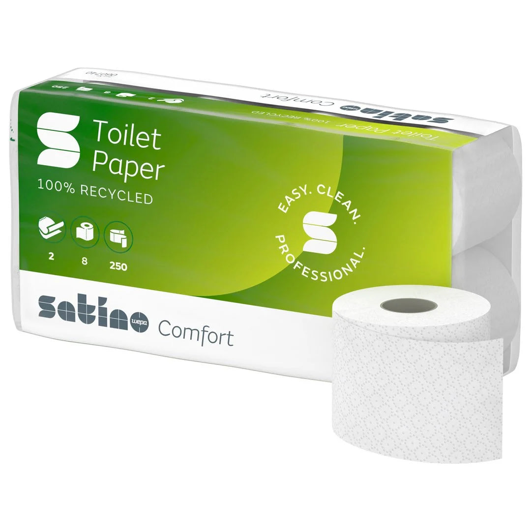 Satino comfort toiletpapir 28m 2-lags hvid genbrug, 64 ruller